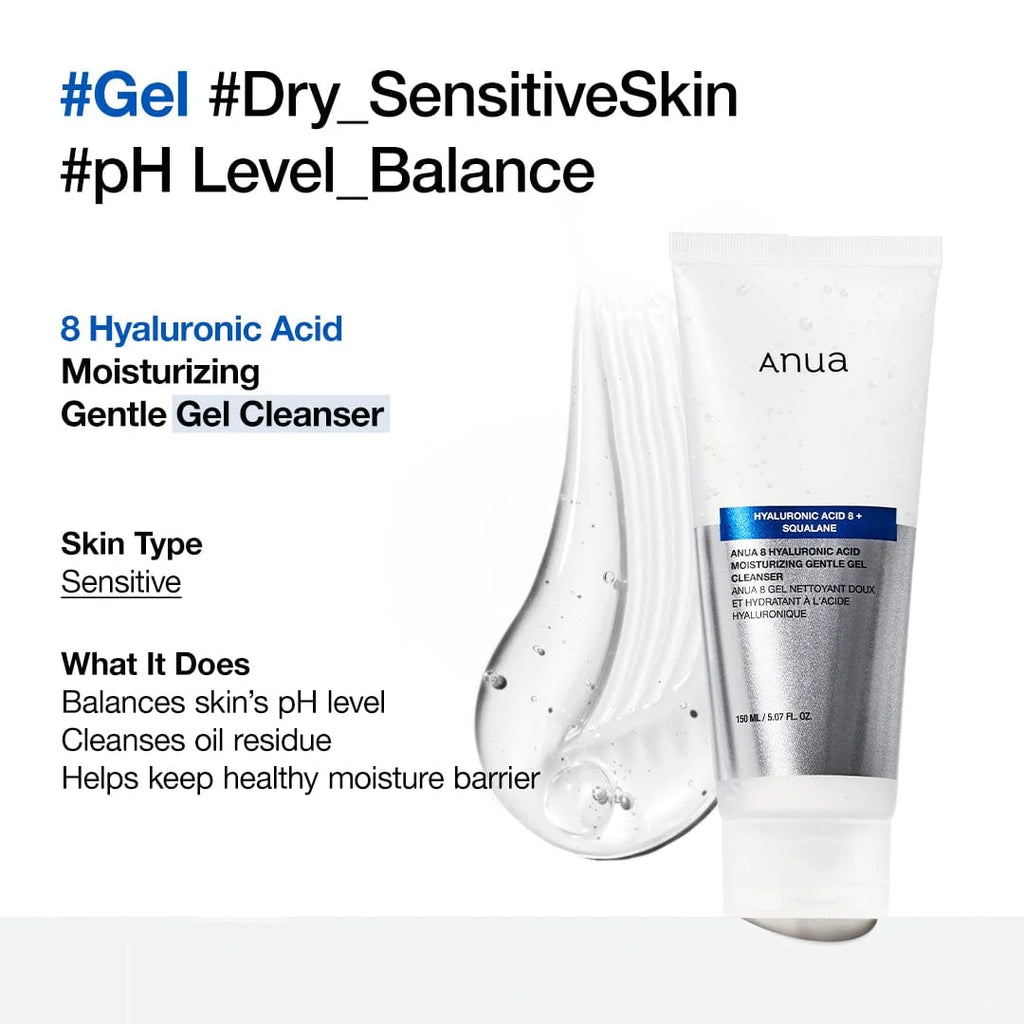 Anua Hyaluronic Acid 8+ Squalane Moisturizing Gentle GEL Cleanser 150ml