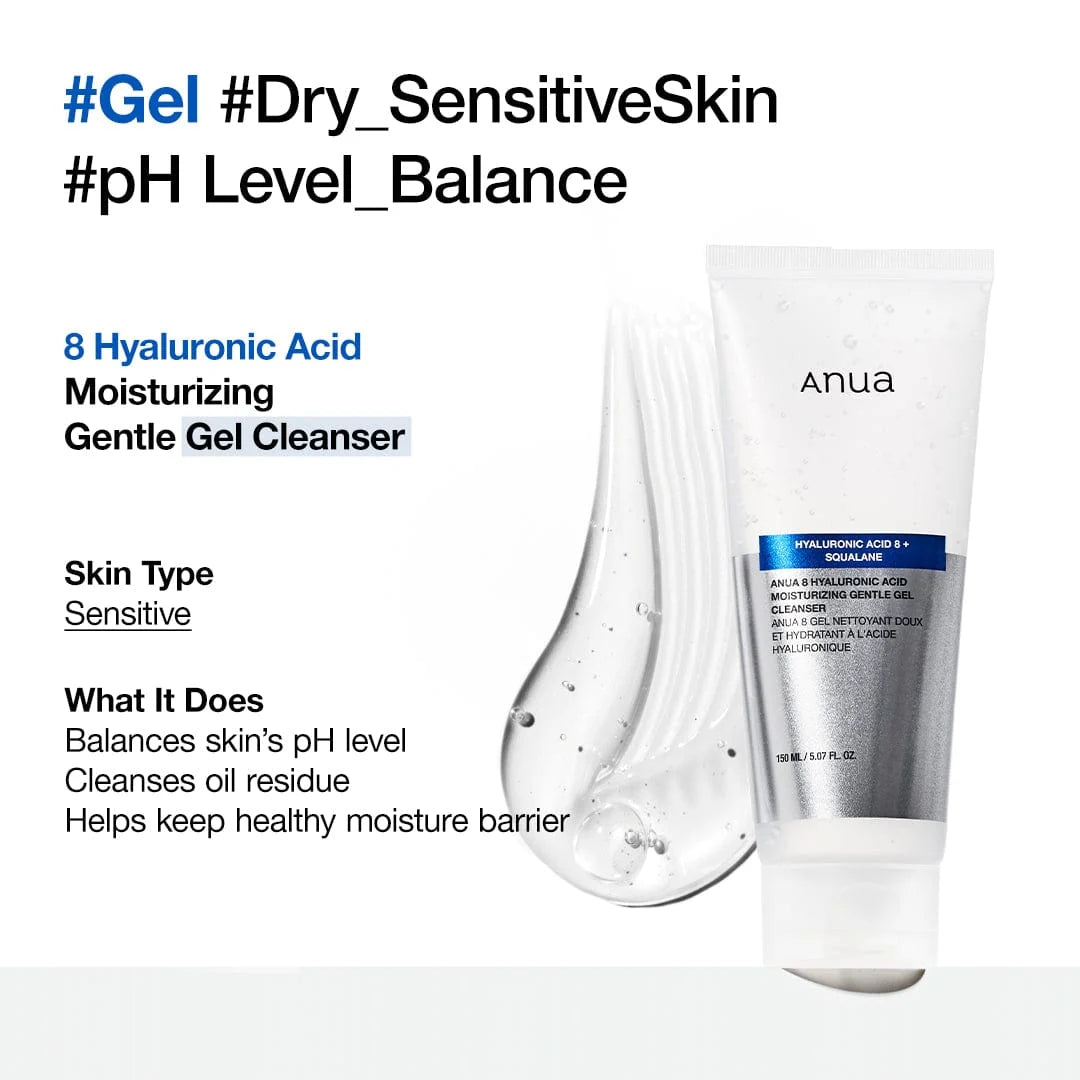 Anua Hyaluronic Acid 8+ Squalane Moisturizing Gentle GEL Cleanser 150ml