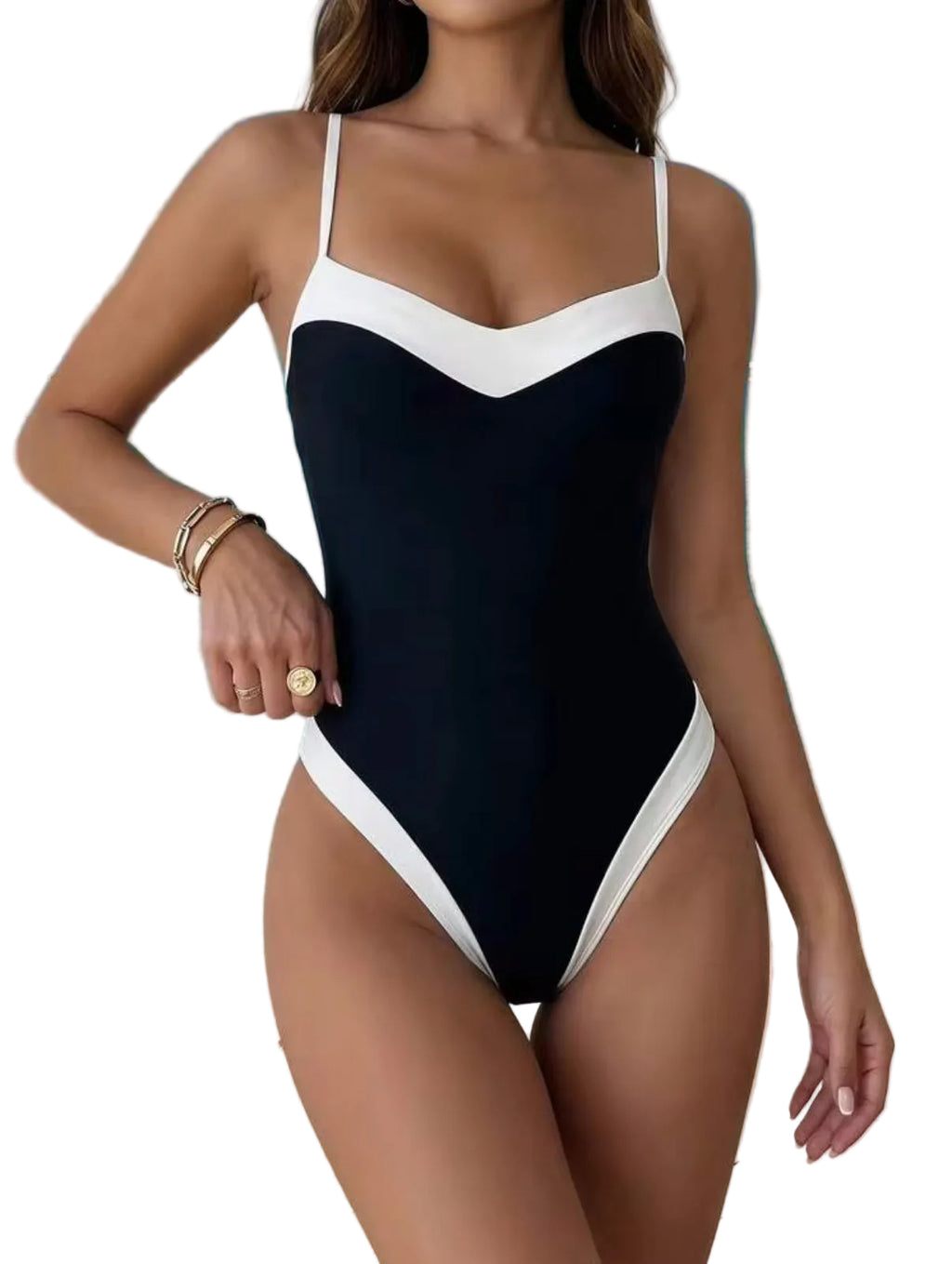 Traje de baño de una pieza blanco y negro