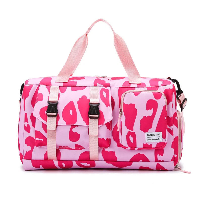 Maletín de mano con estampado rosa